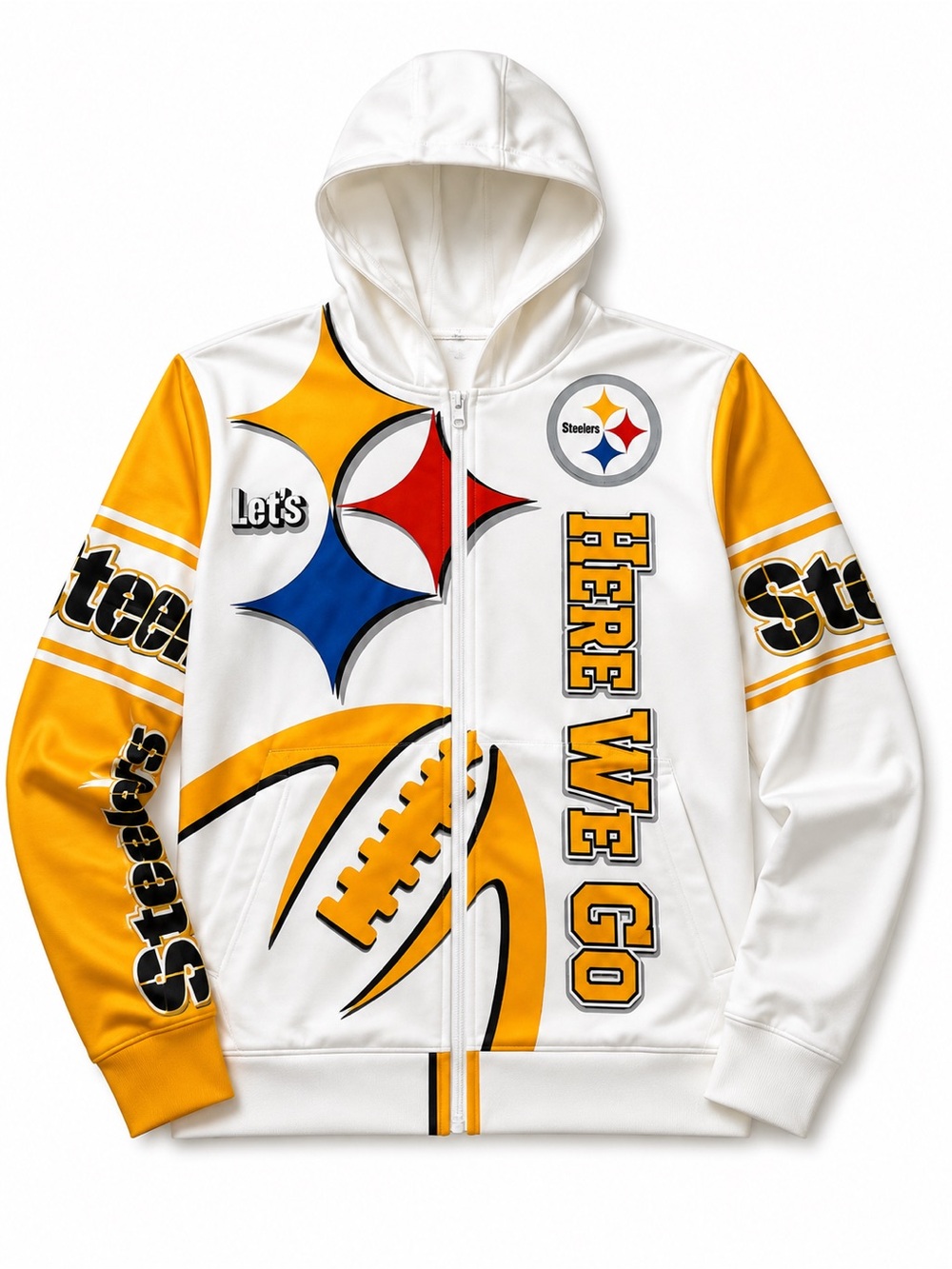 Pittsburgh Steelers White & Gold Lightweight Hoodie Jacket